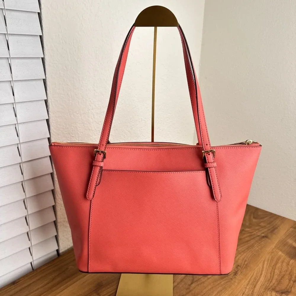 Michael Kors Ciara Large East West Top Zip Tote Saffiano Leather Coral Pink